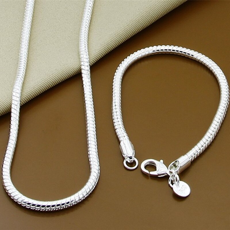 925 Sterling Silver Snake Chain Bracelet Necklace For Women Men Brand Sets Charm Jewelry: B