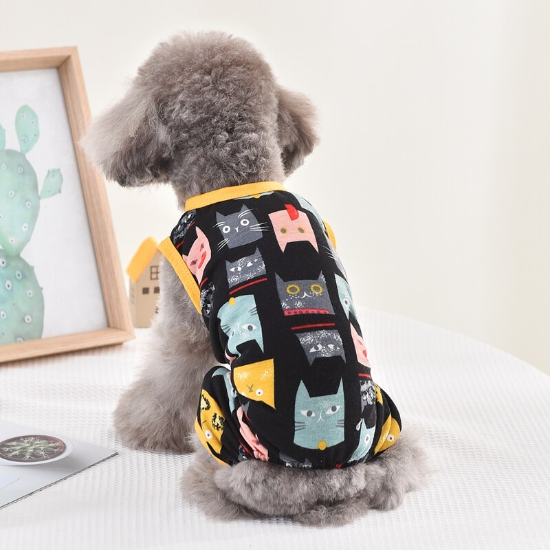Ropa con estampado de gato para Yorkshire Terrier, pijamas de 4 Patas, chaleco negro sin mangas para mascotas, XS a 3XL, Corgi, Pugs medianos