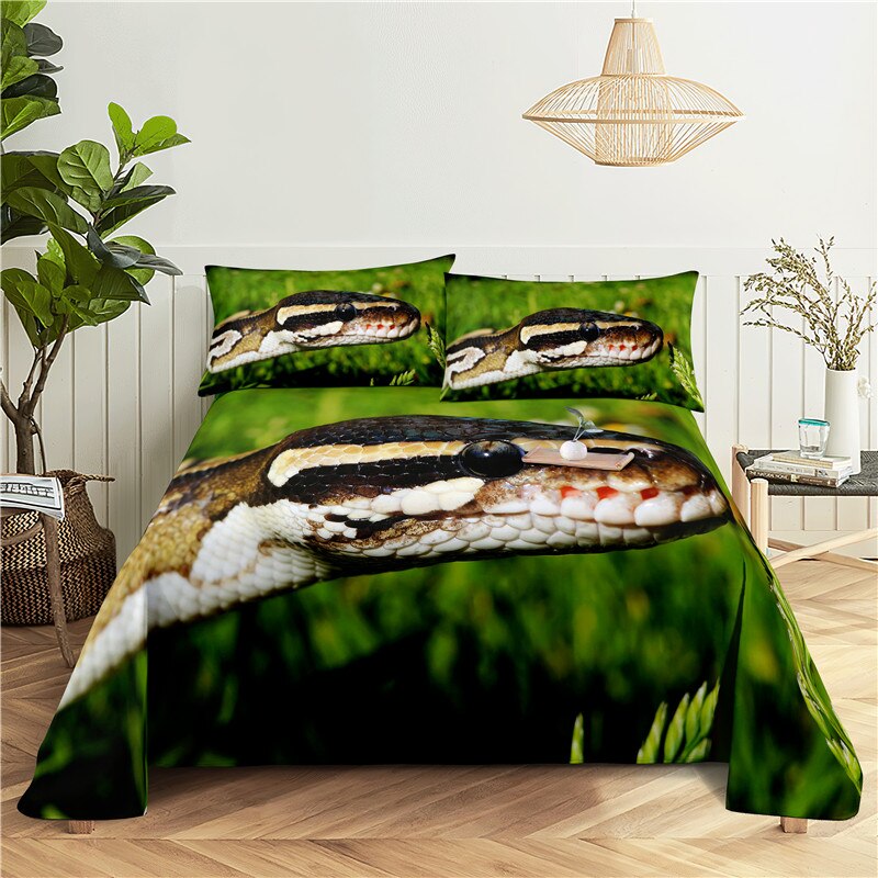 Groene Slang 0.9/1.2/1.5/1.8/2.0M Digital Printing Polyester Bed Vlakke Plaat Met Kussensloop afdrukken Beddengoed Set