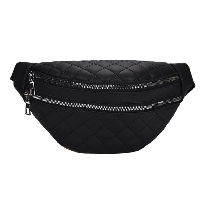 Vrouwen Pu Lederen Banaan Taille Tas Dubbele Rits Riem Tas Modemerk Fanny Pack Casual Crossbody Borst Bag Phone Pouch rinoner: Black