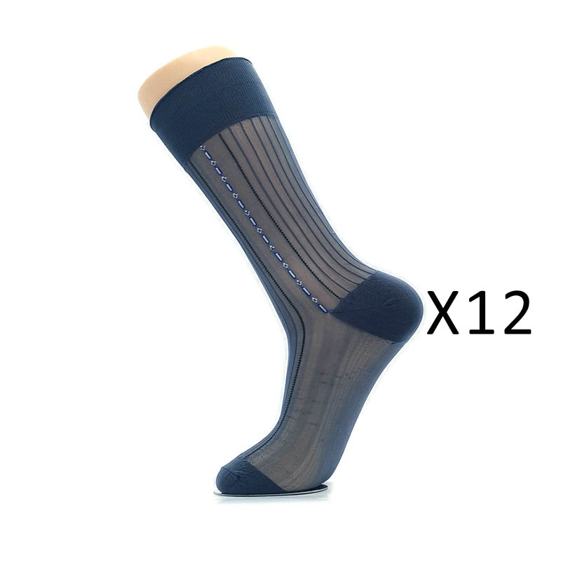 12 Pairs Large Size Summer Socks Mens Nylon Thin Breathable Middle-Eged Elderly Silk Socks Business Work Party Dress Long Socks: 3