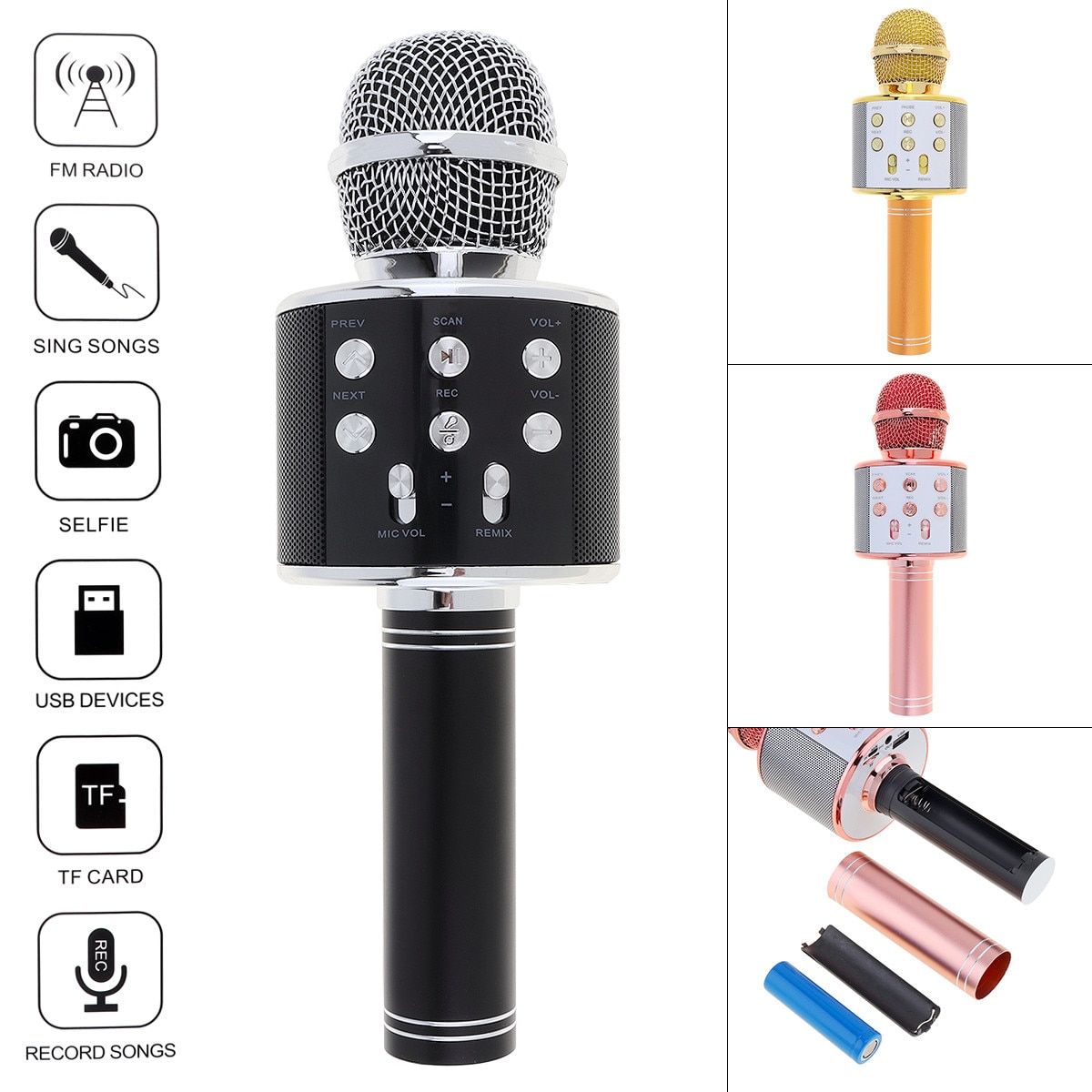 WS858 Bluetooth Wireless Microphone Handheld Hifi Speaker Microphone Karaoke KTV Singing Recorder Mic Music Player