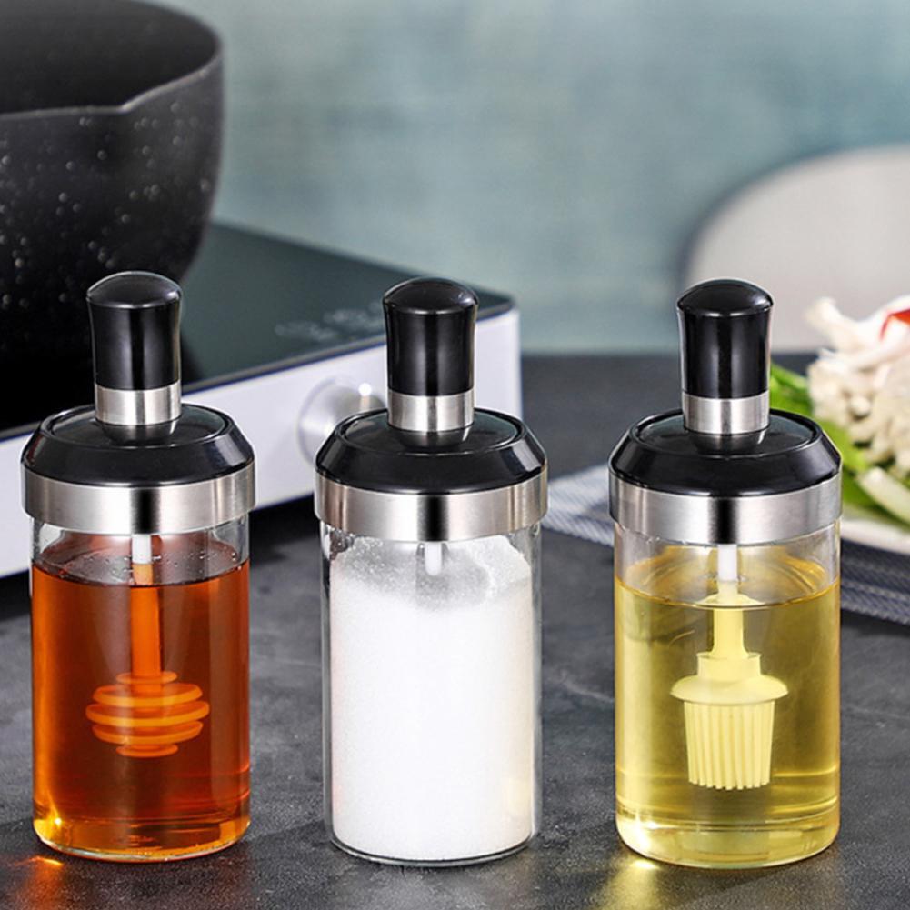 Bouteille d'assaisonnement en verre | Kit d'épices de cuisine, bouteilles poivre cuillère pots d'assaisonnement, brosse à huile, conteneur de stockage des aliments