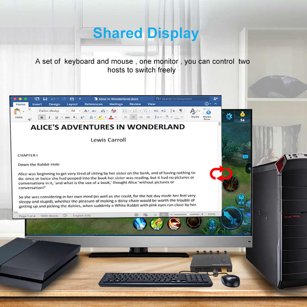 4K*2K KVM 2-in-1 HDMI-compatibel/USB KVM-schakelaar Ondersteuning HD 2 hosts delen 1 monitor/toetsenbord- en muisset Printervideodisplay