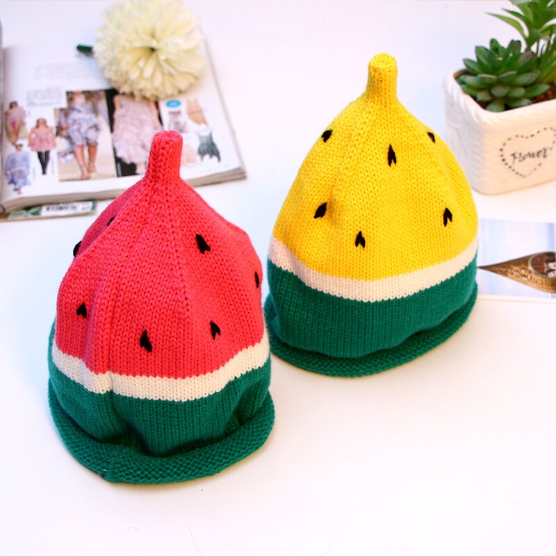 de punto lindo gorras con motivo de sandía para niños hecho a mano Curling niños invierno cálido sombrero suave cómodo gorro de chicas chicos Cap