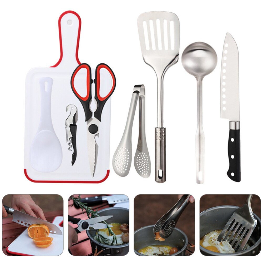 9-Piece Camping Cookware Set - Portable Outdoor Kitchen Utensils - Stainless Steel - Lightweight with Tote Bag