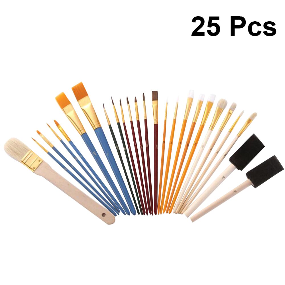 25 Stuks Penselen Set Multifunctionele Borstels Aquarel Olieverf Borstel Diy Tekening Tool Voor Studenten Kunstenaars: Default Title