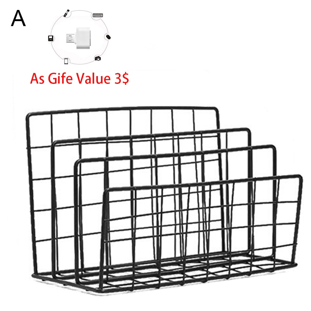 1/2/4 Layers Iron Grid Book Organizer Book Stand Holder Shelf Bookend Desktop Newspapers File Storage Box Holder Home Decor: 4 Layer Black