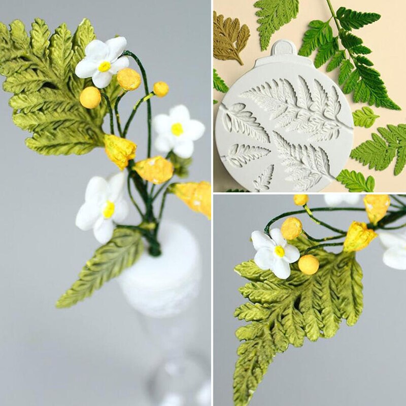 Silikonowy okrągły liść paproci kształt płynnego silikonu formy kremówka ciasto modelina DIY narzędzie robić formowania epoksydowego