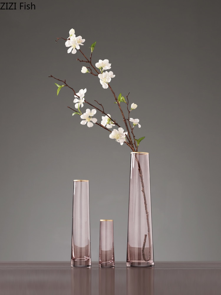 Jarrón de cristal embellecedor dorado, maceta de flor hidropónica gris, arreglo Floral, jarrones Rosa transparente, decoración del hogar, accesorios modernos