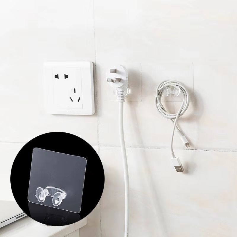 3pcs/Pack Adhesive Plastic Power Plug Socket Holder Transparent Home Office Wall Powerful Hanger Wall Storage Hook