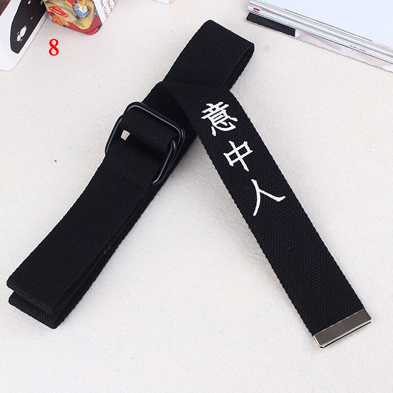 Jeans Waist Belts Canvas Chinese Letter Print Unisex corset Belt Personality Waistband Wide Belt Ring Buckle Harajuke Waistbelt: 8