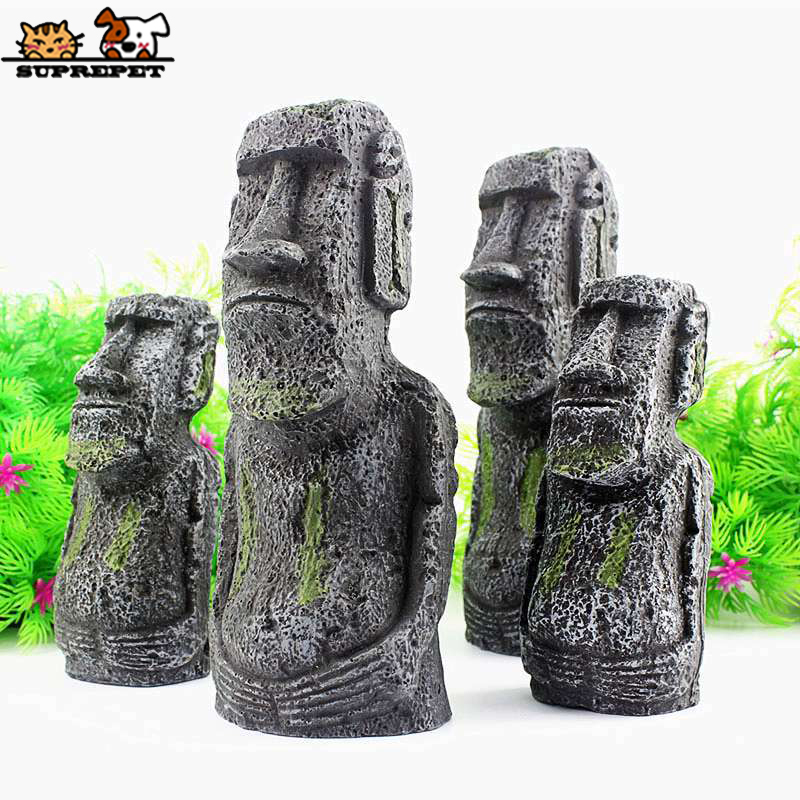 SUPREPET-piedra Moai misteriosa antigua para decoración de Acuario, ornamento de paisaje para pecera, accesorios para pecera