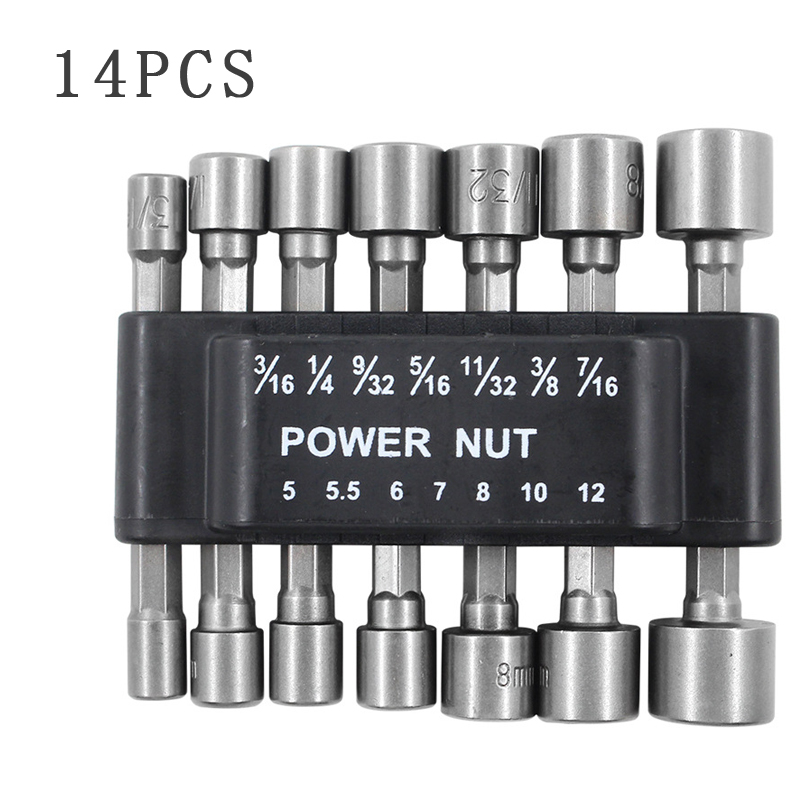 9/14pcs 5 To 13mm Hexagonal Shank Hex Nut Socket 1/4" Screw Metric Driver Tool Set Adapter Drill Bit: BS04-14pcs