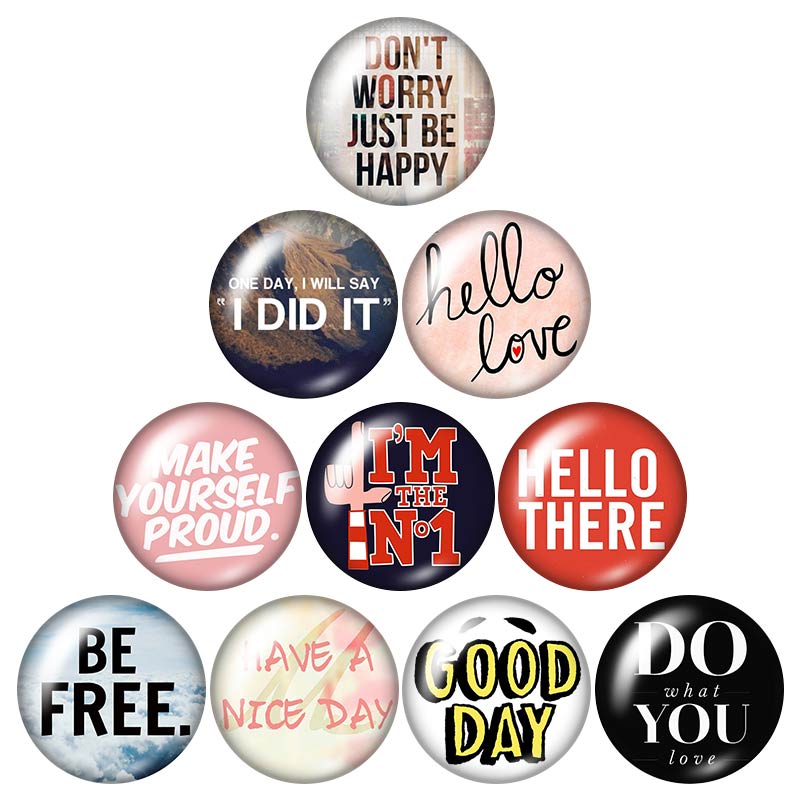 Letters Make yourself better Trust 18mm snap buttons 10pcs mixed round photo glass cabochon style for snap button jewelry: DB0042