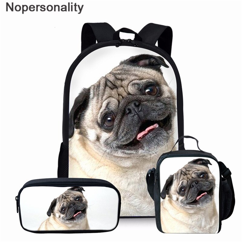 Nopersonality Teenager Girls Pug School BookBag Puppy Bagpack School Bag Print 3Pcs Kids Children Black Backpacks Women Mochilas: Z4860CGK