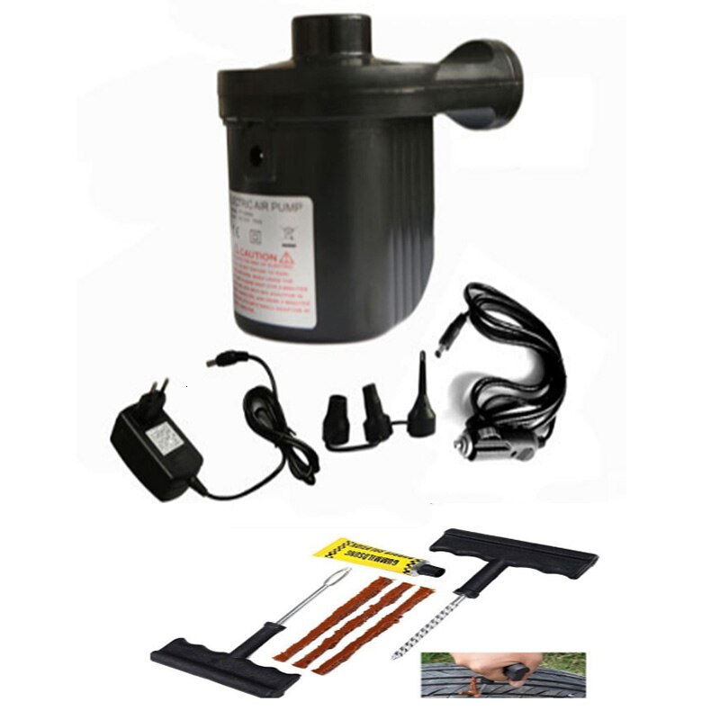 Car air pump electric air bed camping pump portable fast filling hose air compressor pump small pumping dual-use 110v-240v: black