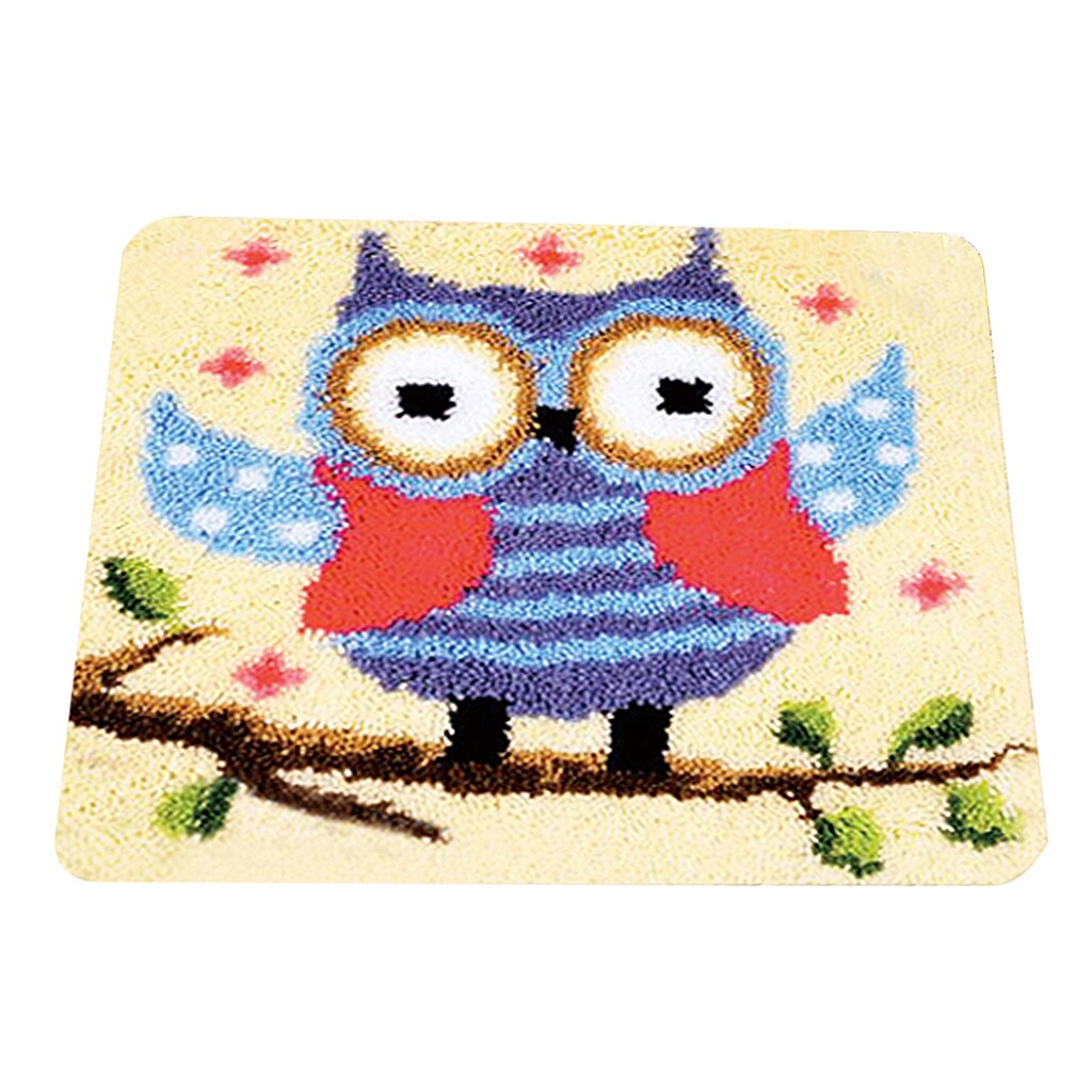 Latch Hook Kits Crochet Yarn Kits, DIY Tools Needlework Crocheting Rug Yarn Cushion Embroidery Carpet Sets, 45 x 45cm: Owl