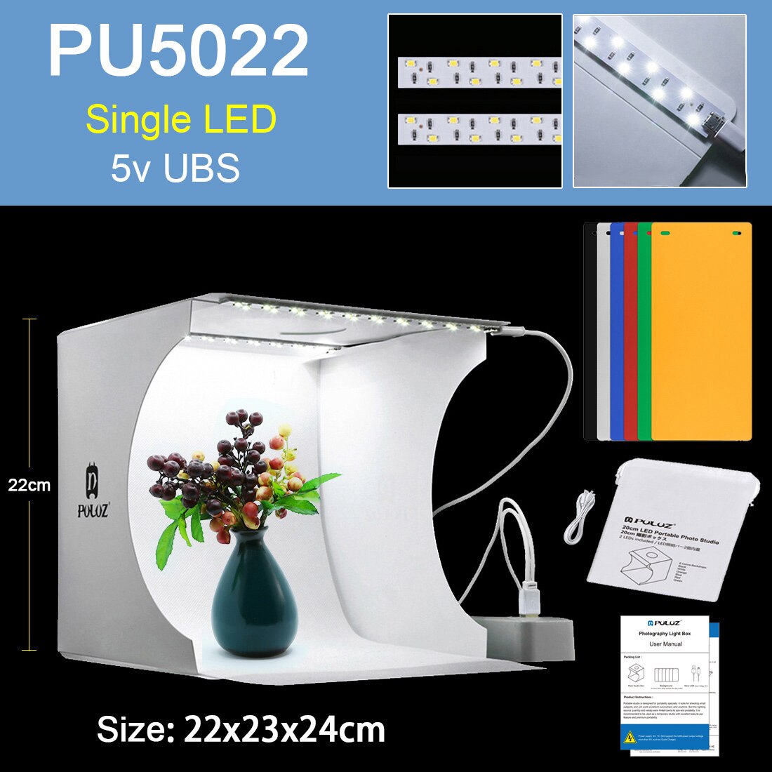 PULUZ Light Box Photo Studio Box Round LED Photos Lightbox Photography Softbox Small Items Shooting Box Kits 6 Colors Backdrops: PU5022