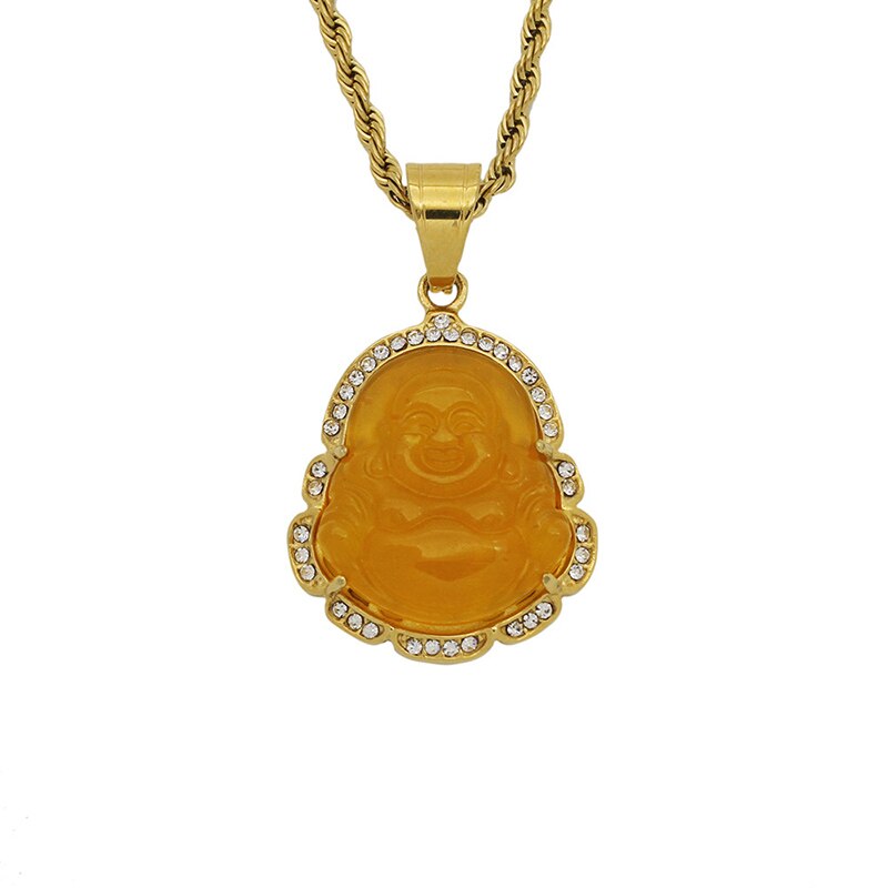 Hip Hop Bling Iced Out Gold Kleur Rvs Lachende Boeddha Maitreya Hanger Ketting Voor Mannen Rapper Sieraden: 3