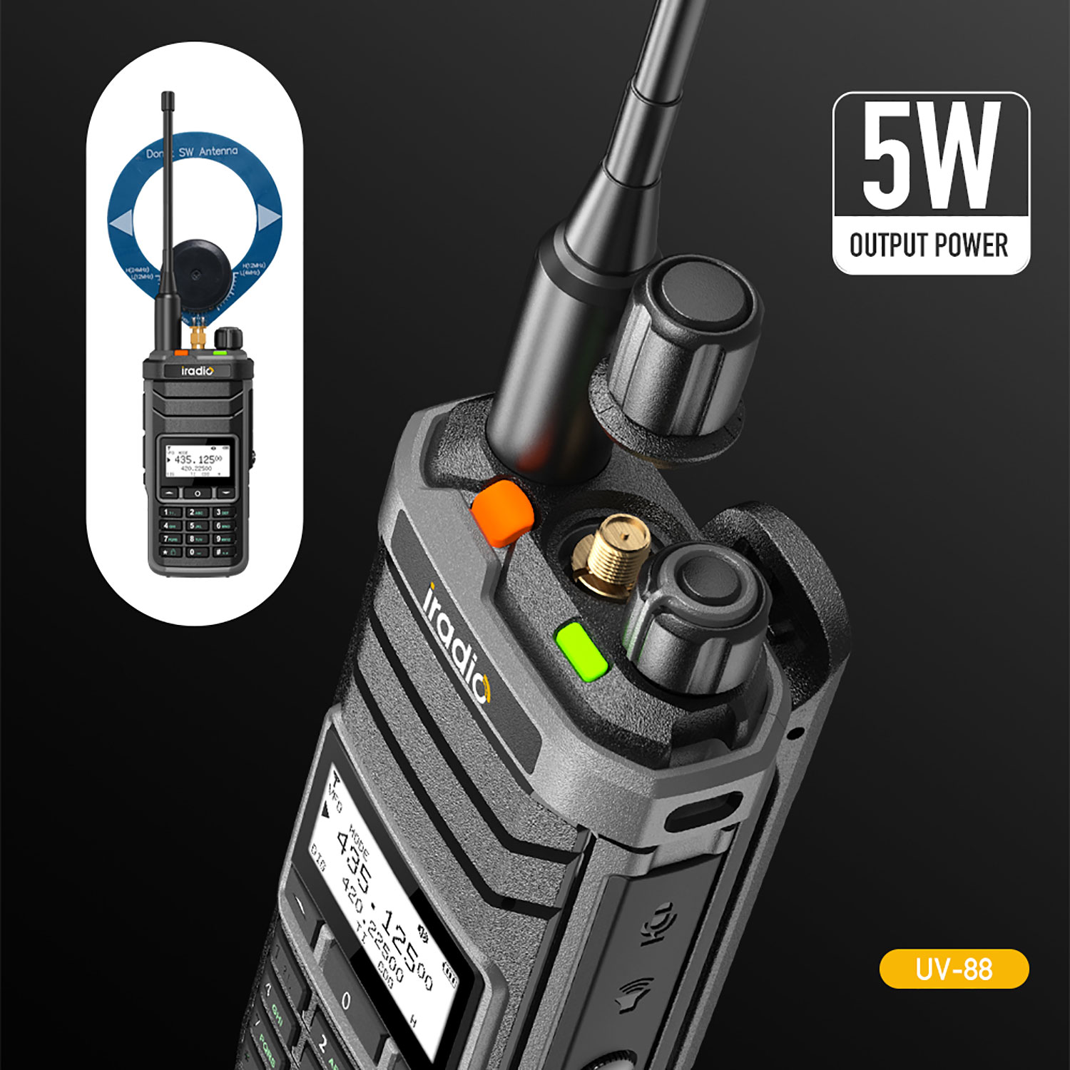 Iradio UV-88 Multi Band Ham Radio HF UHF VHF Walkie Talkie AM USB LSB CW CB LW MW SW SSB RX 1024Ch USB-C Batteria RT-860 Variante
