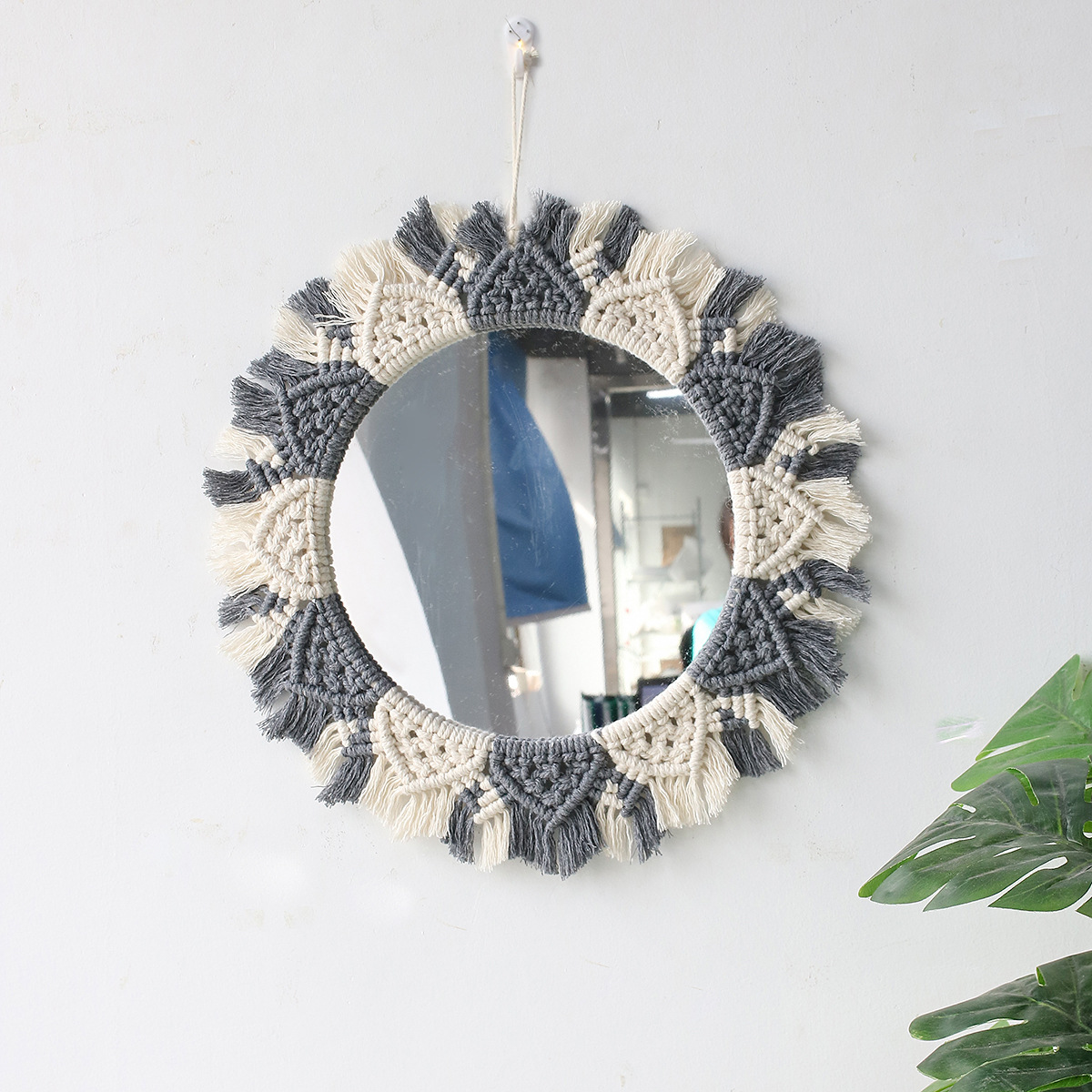 Espejo de pared Macramé espejos decorativos Boho decoración del hogar espejo colgante de pared para decoración de sala de estar dormitorio de guardería de bebé: Verde