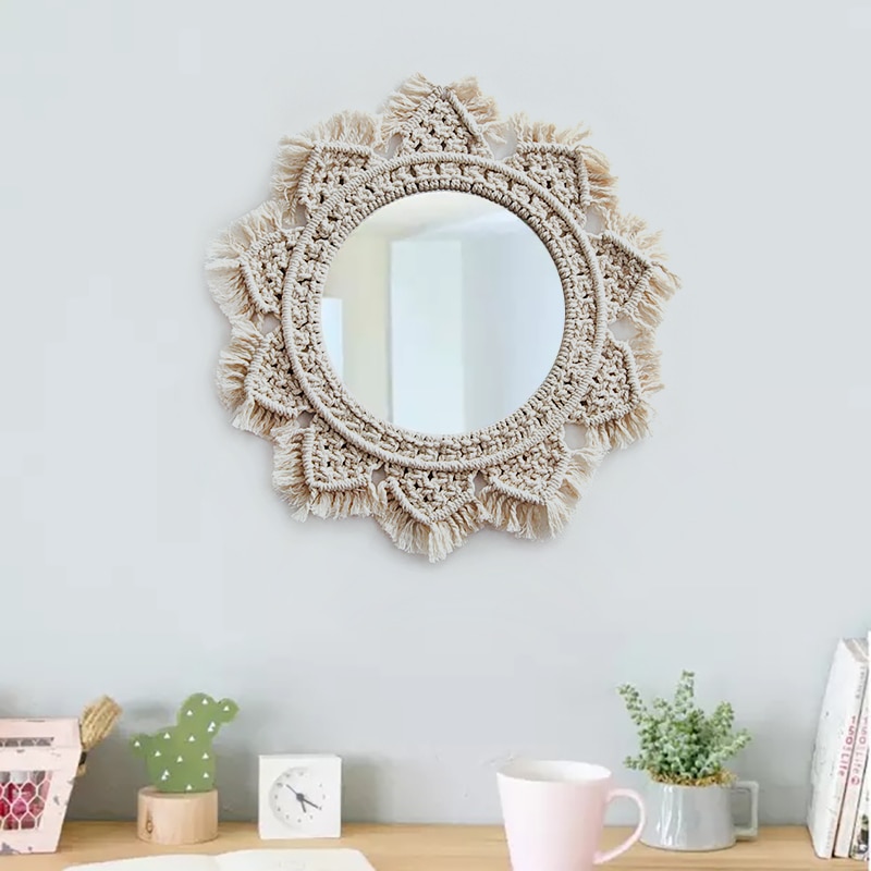 Espejo nórdico para cosméticos, espejo redondo montado en pared para baño, espejo decorativo montado en pared de habitación, espejos de pared