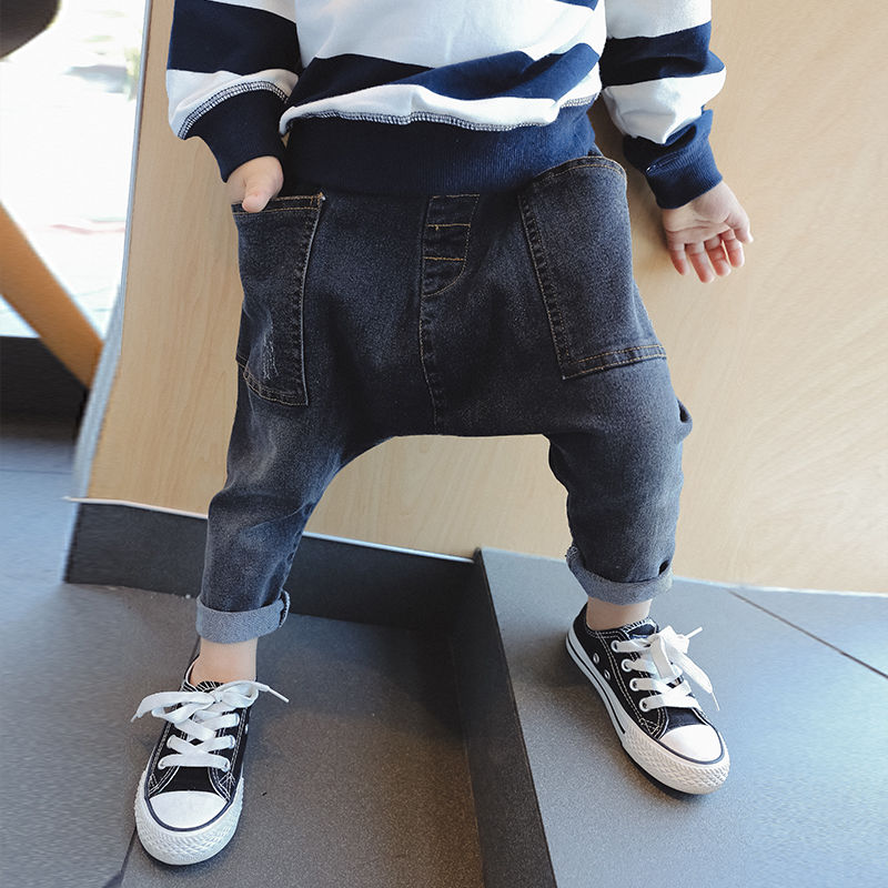 2 3 4 5 6 Years Boys Jeans Big Pocket Harem Pants Spring Autumn Trousers Elastic Waist Denim Pants Kids Boy Pants Jeans