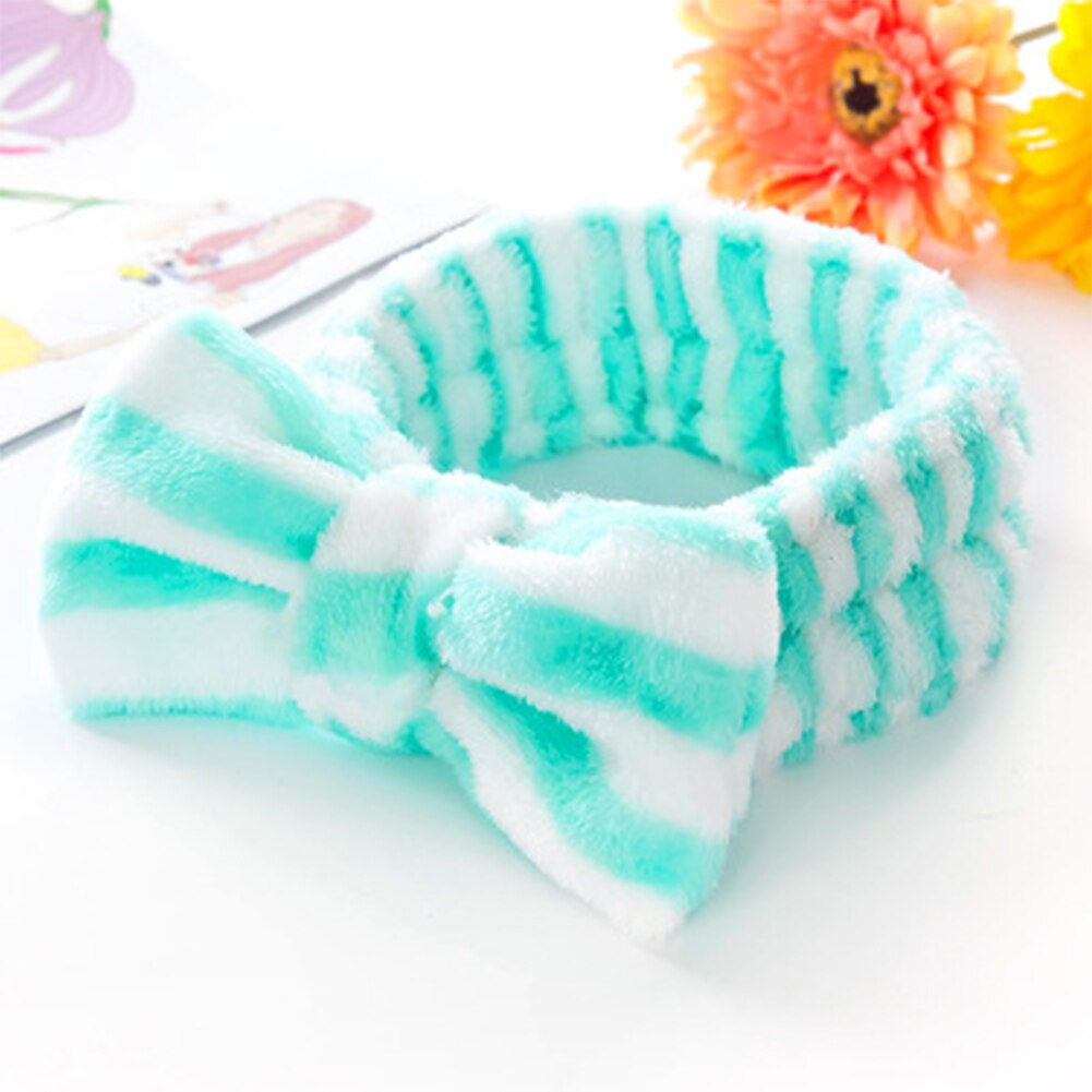 Merk schattige dames hoofdtooi met strik, knoop, stippen, gestreept, zacht, douchehoofdband, wikkelhoofddoek, badkamer, spa-make-up: Groene witte strepen