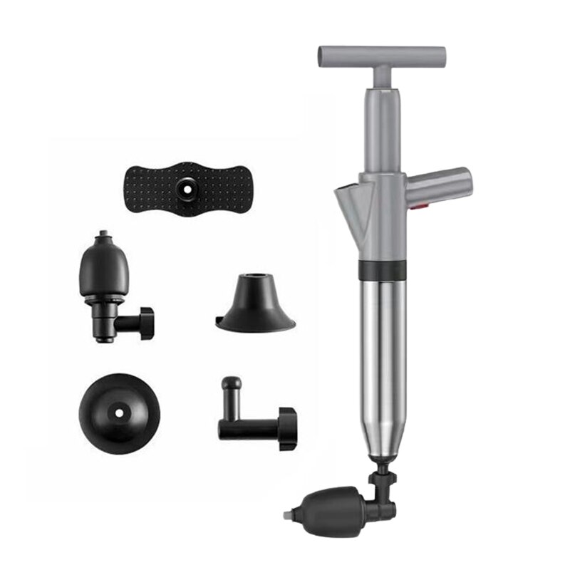 Clogged Toilet Pipe Plunger Clogged Toilet Plunger Air Blaster Pipe Unblocker Sink Plunger Sewer Cleaning Pneumatic Plunger: gray