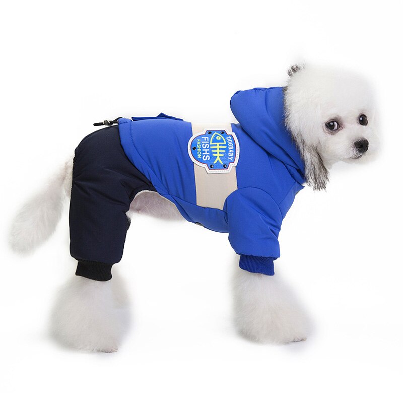 Pawtira roupas de inverno para cachorro, roupa para cachorro com capuz, casaco quente de cachorro com gola de pele, vestuário para animal de estimação: Blue / M