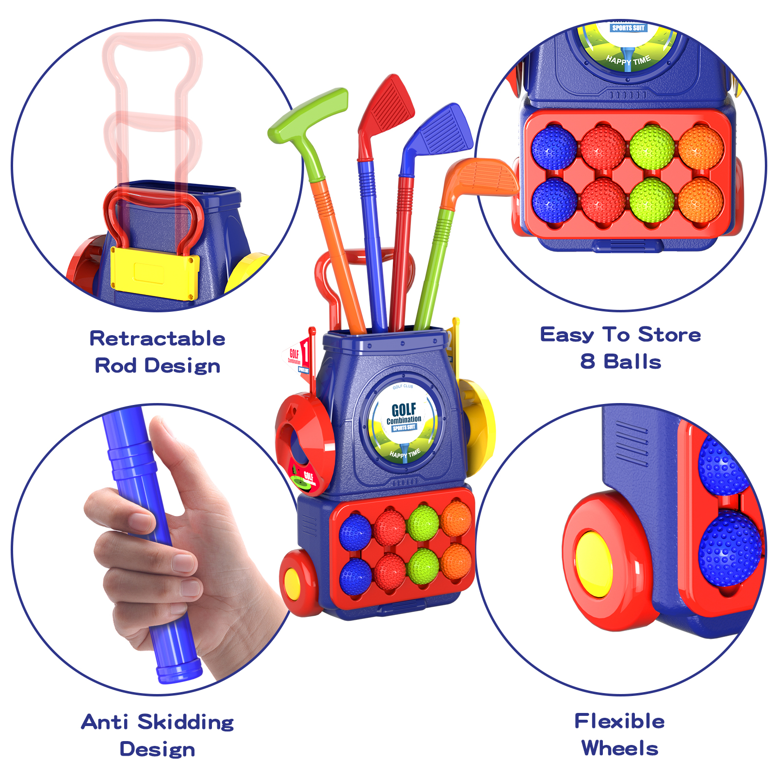 Peuter Golf Set Kids Golfclubs Met 8 Ballen 4 Golfstokken, 2 Oefenholes En Een Putting Mat Speelgoed Voor 2 3 4 5 Jaar Oude Meisjes