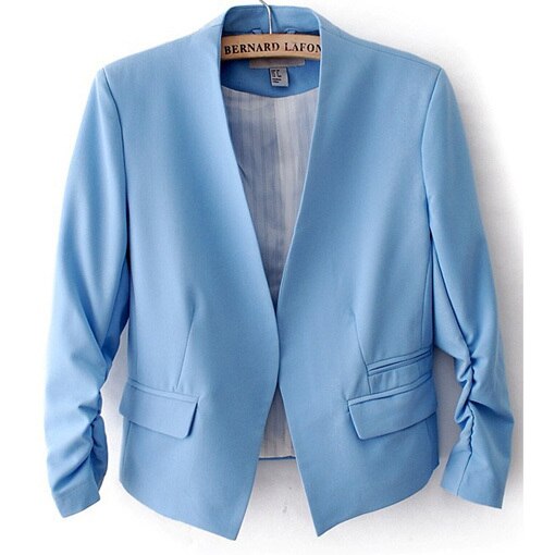 Dame slik farve blazer jakkesæt langærmet uden knap lille jakkesæt kvindelige deltagere i dame blazer frakke jakke: Himmelblå / M