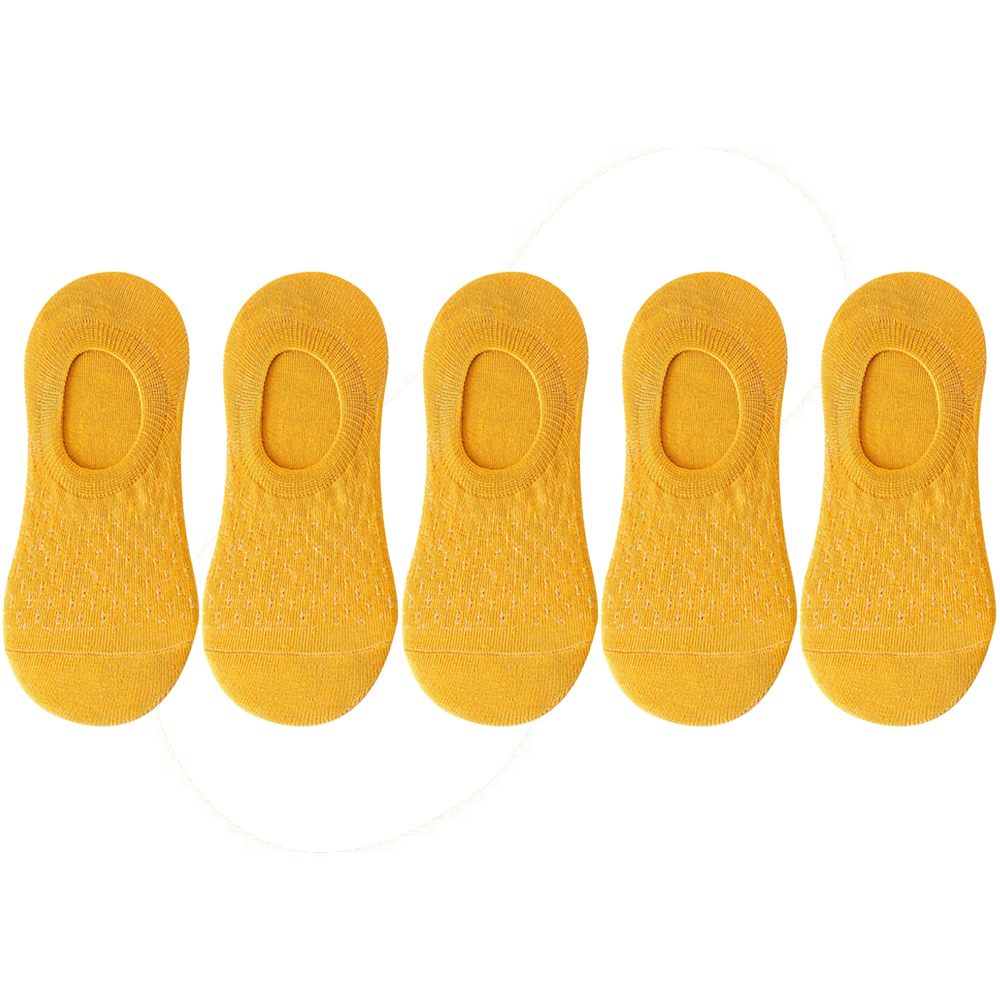 10 Pieces 5 Pairs Women Sock Slippers Set Solid Color Invisible Boat Socks Breathable Non-slip Silicone No Show Short Ankle Sock: Yellow