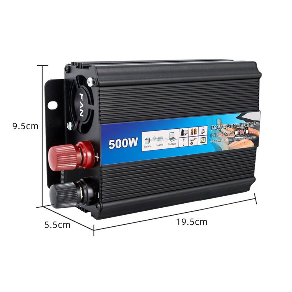 1pc Inverter per auto in lega di alluminio da 12V a 220V 500W adattatore per trasformatore automatico per veicoli a conversione sinusoidale ad alta potenza