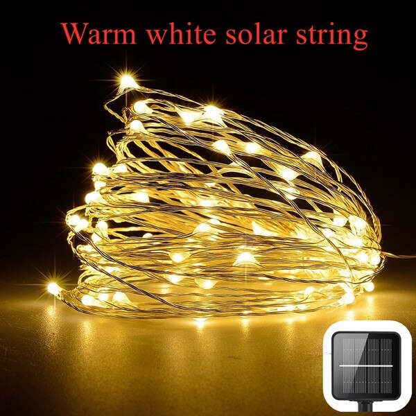 Dimmable LED Solar String Lights Guirlandas de fadas ao ar livre, jardim, decoração do Dia das Bruxas, festa de Natal, feriado, 11m, 21m, 31m: YELLOW / 0-5 W