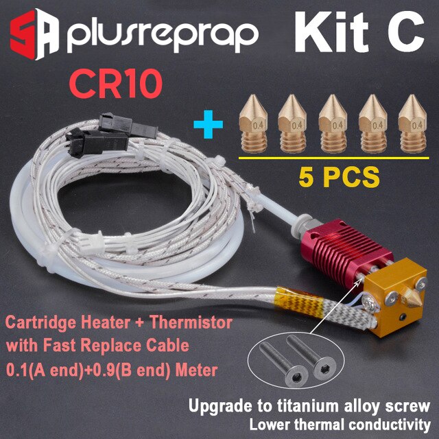 CR10 1.75mm J-head Hotend kit Aluminum Heat Block with Heater Thermistor Ender-3/CR-10/CR-10S With 0.4MM Nozzle 3D Printer Parts: 12V 40W / Kit C