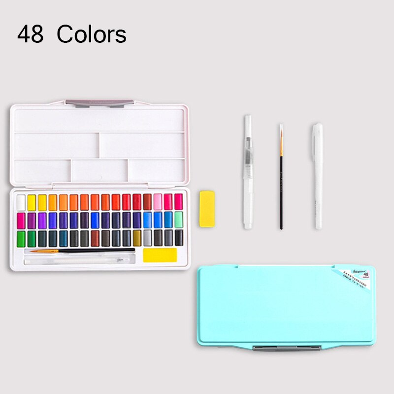 Giorgione Solid Watercolor Pigments Set 24/36/48 Colors Student Portable With Water Brush Hook Pens School Painting Art Supplies: 48-Blue