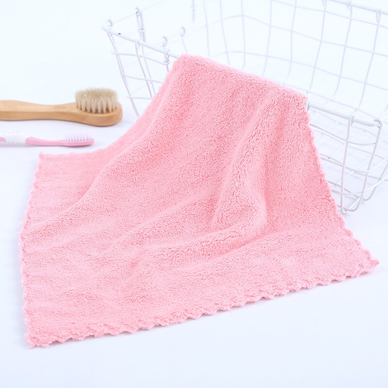 1PC Coral Fleece Square Scarf Thicken Soft And Absorbent Hand Towel Kitchen Car Wipe Towel Small Rag: Pink