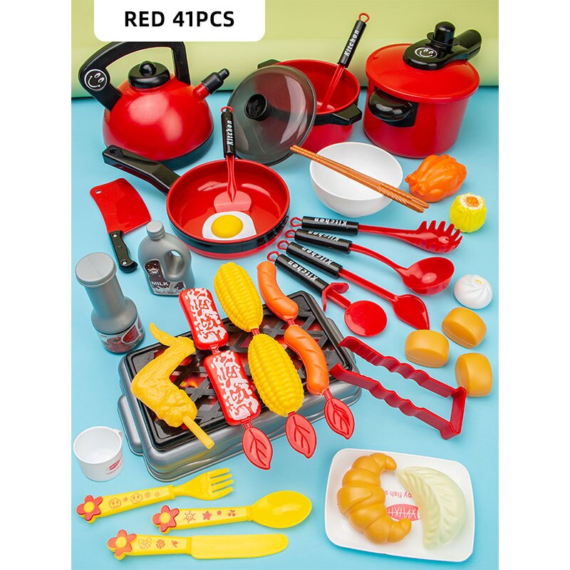 Simulation Plastic Foods Cookware Pot Pan Children Kitchen Toys Stickers Pretend Play Miniature Play Food For Girls Doll Food: 41pcs3