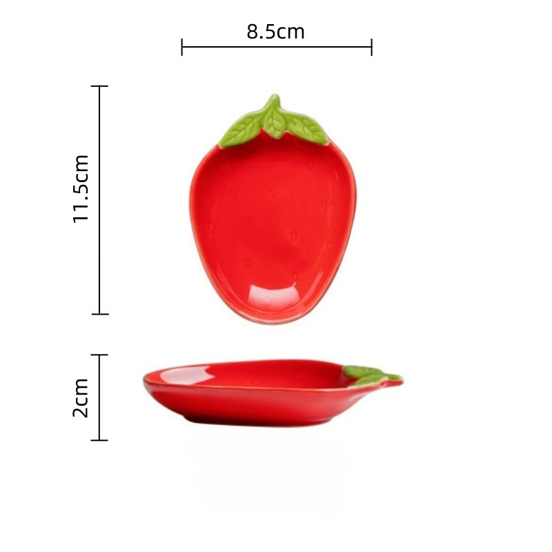 Cartoon Strawberry Shaped Ceramic Sauce Dish Tableware Fruit Sushi Dessert Cake Plates High Aesthetic Breakfast Dishes: Brown