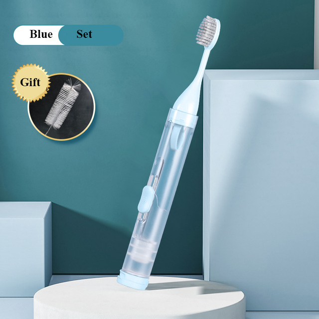 Portátil Folding Travel Toothbrush Set, Ferramentas criativas de limpeza dentária, Pode segurar o creme dental, 1pc: Marfim