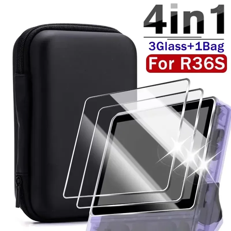 Bolsa com tela para console de jogos r36s, kit de acessórios protetores de tela, filme de vidro temperado e bolsa de armazenamento portátil eva: Branco