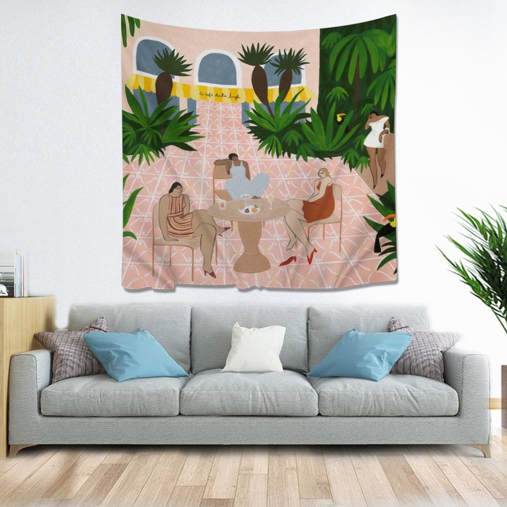 Naturlig skog flickor bakgrund tyg vägghängande gobeläng matta yogamatta mandala hippie dekoration strand matta heminredning: 150 x 150cm / E