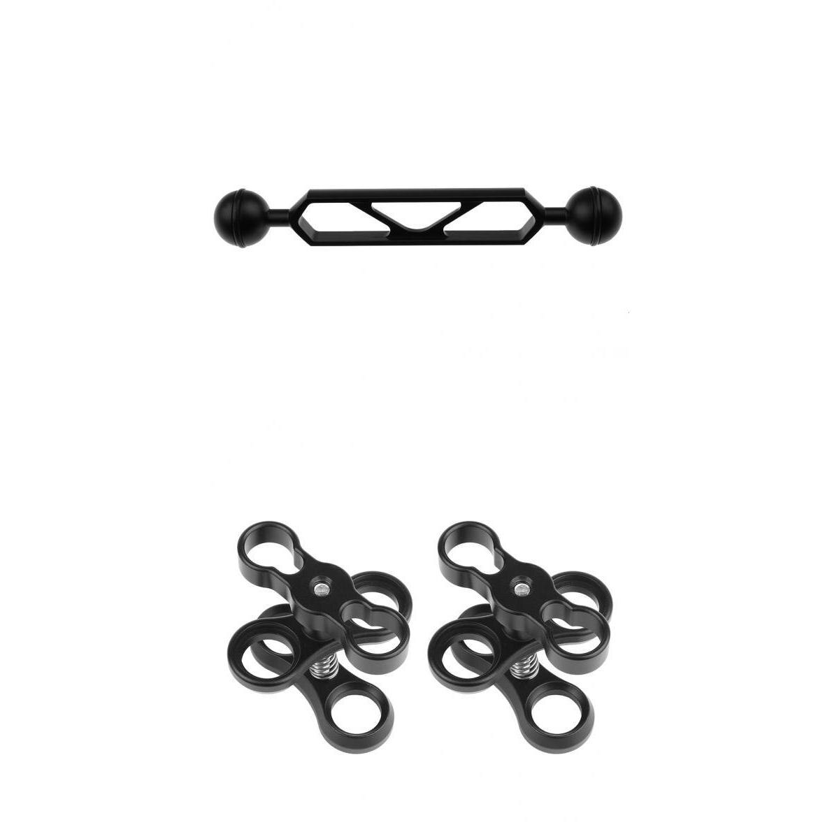 Braçadeira de esfera de furo duplo 3 conjunto de braço de conector de luz de mergulho subaquático-pacote de 3