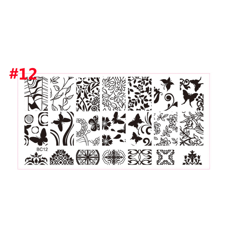 12*6cm Nail art Vorlagen Stanzen Platte Spitze serie Schmetterlinge/Blumen/Pflanzen Muster Transfer Druck vorlage: MPBC12