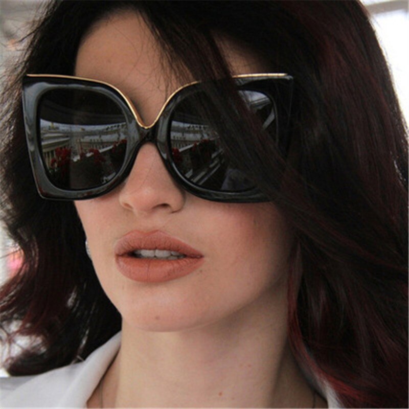 Stor ramme cat eye solbriller kvinder luxulry mærke vintage leopard homme pige solbriller klassiske sorte nuancer