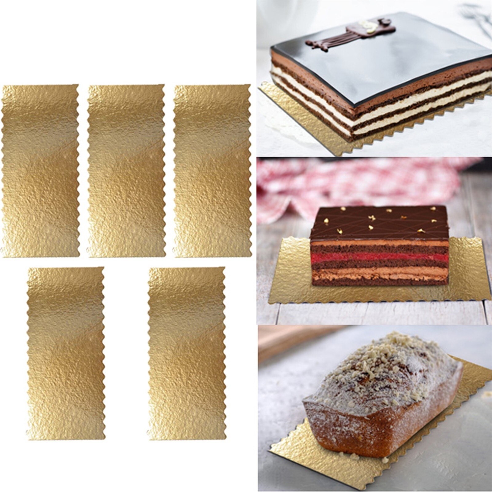 5Pcs Golf Vormige Cake Board Golden Kartonnen Taart Houder Mat Rechthoekige Mousse Cake Cupcake Dessert Tray Cake Tools