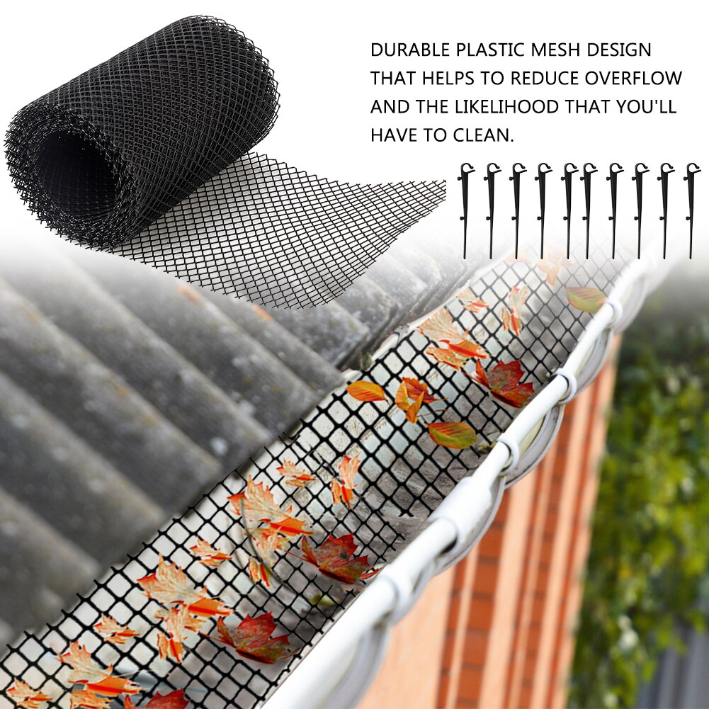 Drain Gutter Guard Mesh Cover Flexible Garden Reduce Overflow Stops Leaves Anti Clogging With Stakes Floor Outdoor Cleaning Tool