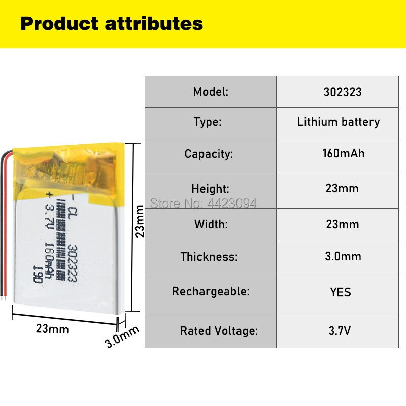 302323 Battery 3.7V 160mAh Rechargeable Li-Polymer Li-ion Batteries For MP3 MP4 DVR GPS Bluetooth earphone AHB302323 032323